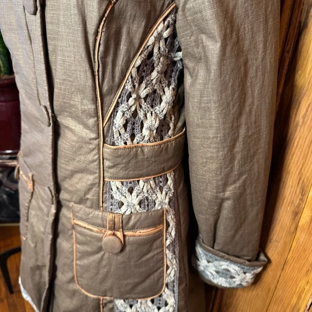 Penny Lane fur cotton crochet puffer button down fur collar coat - Picture 7 of 17